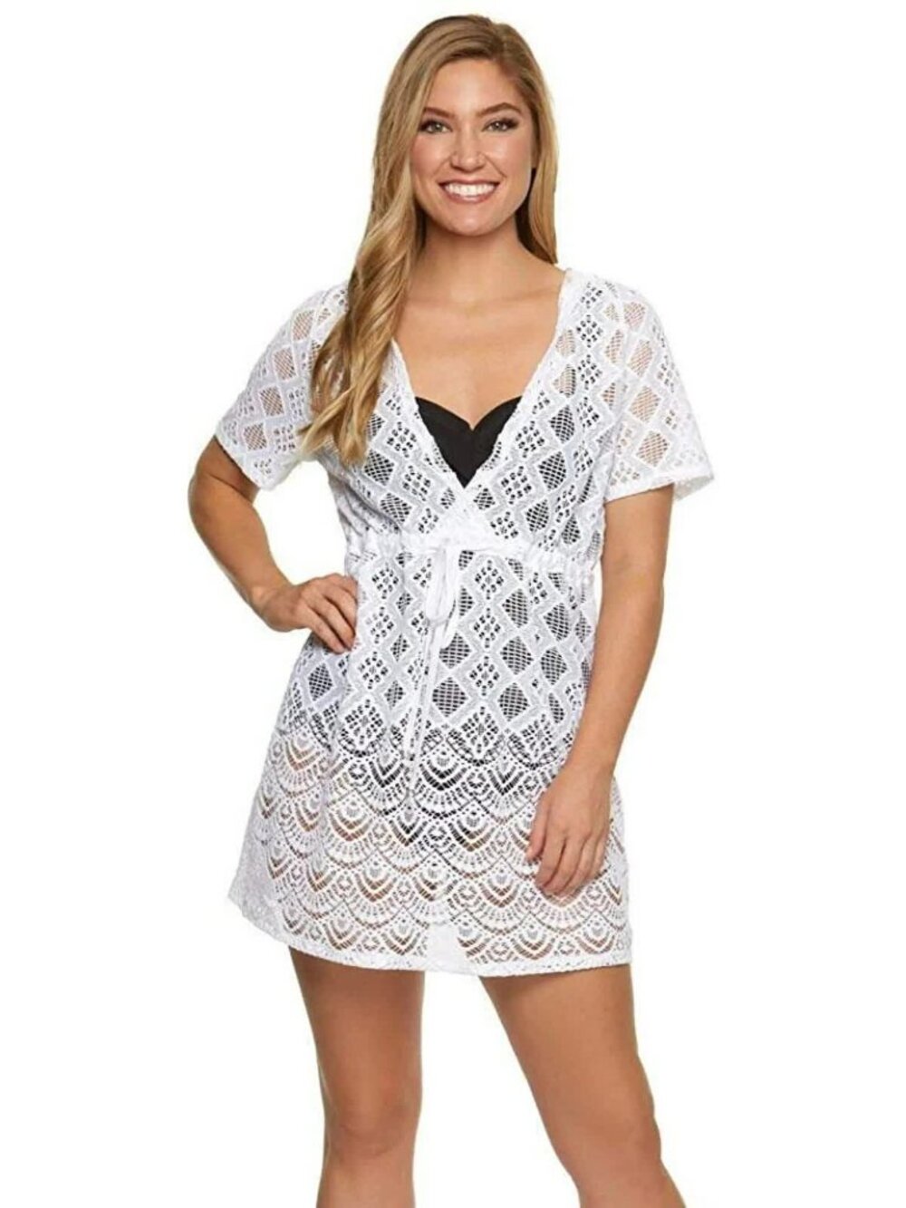Dotti Sea Scallop Crochet Dress Swimsuit Cover-Up Hoodie Size M